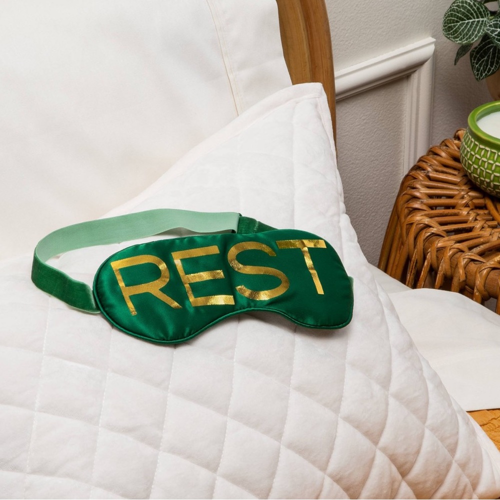 Opalhouse Adjustable Eye Mask with Message “REST” in Green